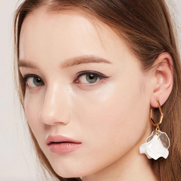 Rashida Clear Petal Statement Drop Earrings - Picture 3 of 8
